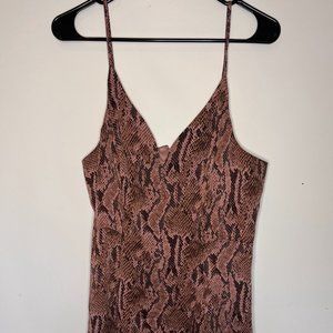 Express Snakeskin Dress Brown Bodycon Plunge Neckline Side Slit Size L NWT